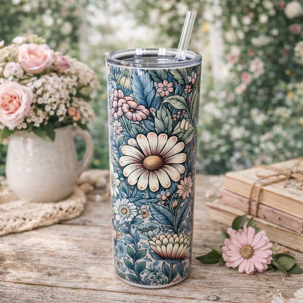 Cottagecore Wildflower Floral 20 oz Skinny Tumbler | Botanical Garden Drinkware